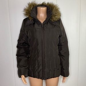 Calvin Klein Brown Puffer Faux Fur Coat Size M